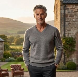 Lord & Taylor Men's Neutral Vintage Quiet Luxury Grey Cashmere Sweater Size M/L